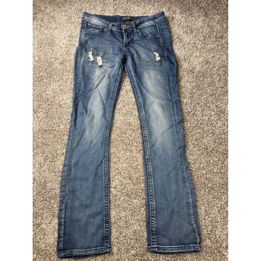 Almost Famous Women's Size 7 Bootcut Jeans Distressed Y2K Medium Wash Stretch